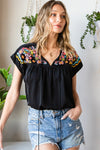 Fiona Embroidered Tie-Neck Tassel Blouse