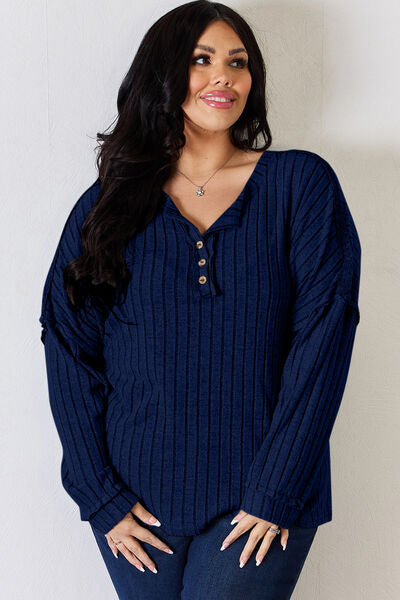 Lucy Ribbed Half Button Long Sleeve