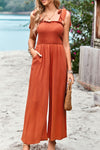 Brinley Frill Trim Tie Shoulder Wide Leg Jumpsuit