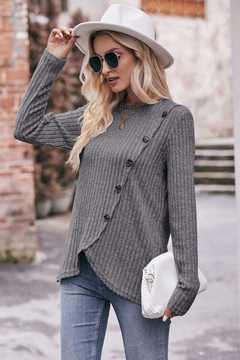 Destiny Ribbed Buttoned Long Sleeve Tee