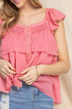 Avery Buttoned Ruffled Top