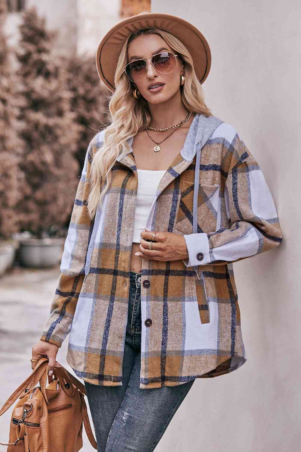 Ciara Plaid Dropped Shoulder Hooded Jacket