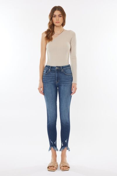 Kancan Raw Hem High Waist Cropped Jeans