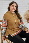 Plus Size Printed Side Slit Waffle-Knit Hoodie