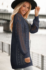 Evenly Openwork Ribbed Cuff Longline Cardigan