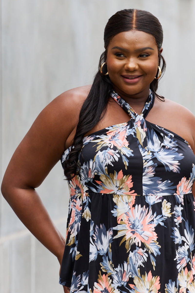 Floral Halter Top in Black