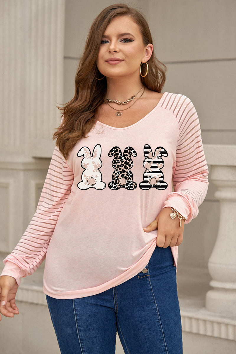 Plus Size Rabbit Long Raglan Sleeve Easter Tee