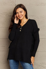 Madelyn Buttoned Dropped Shoulder Raw Hem Sweater