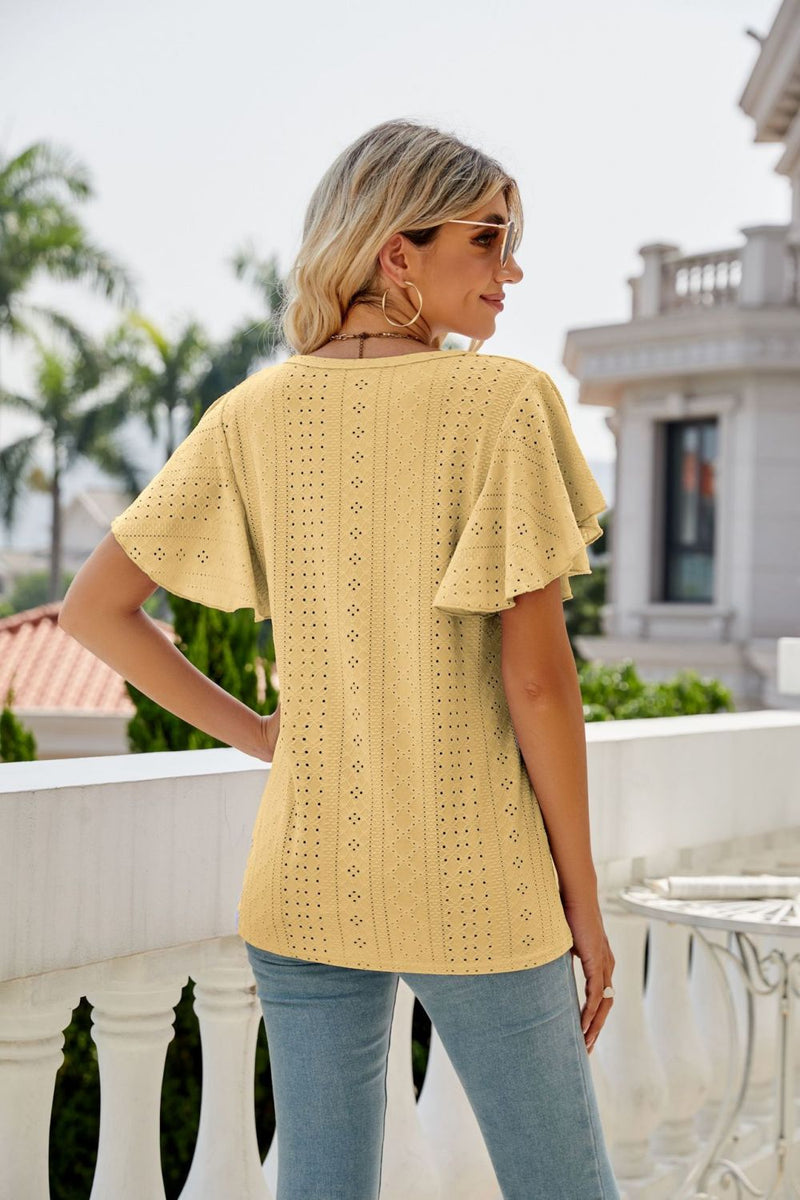 Eyelet Flutter Sleeve Top