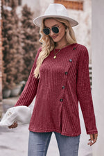 Desiree Ribbed Buttoned Long Sleeve Tee