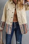 Striped Frayed Hem Corduroy Jacket