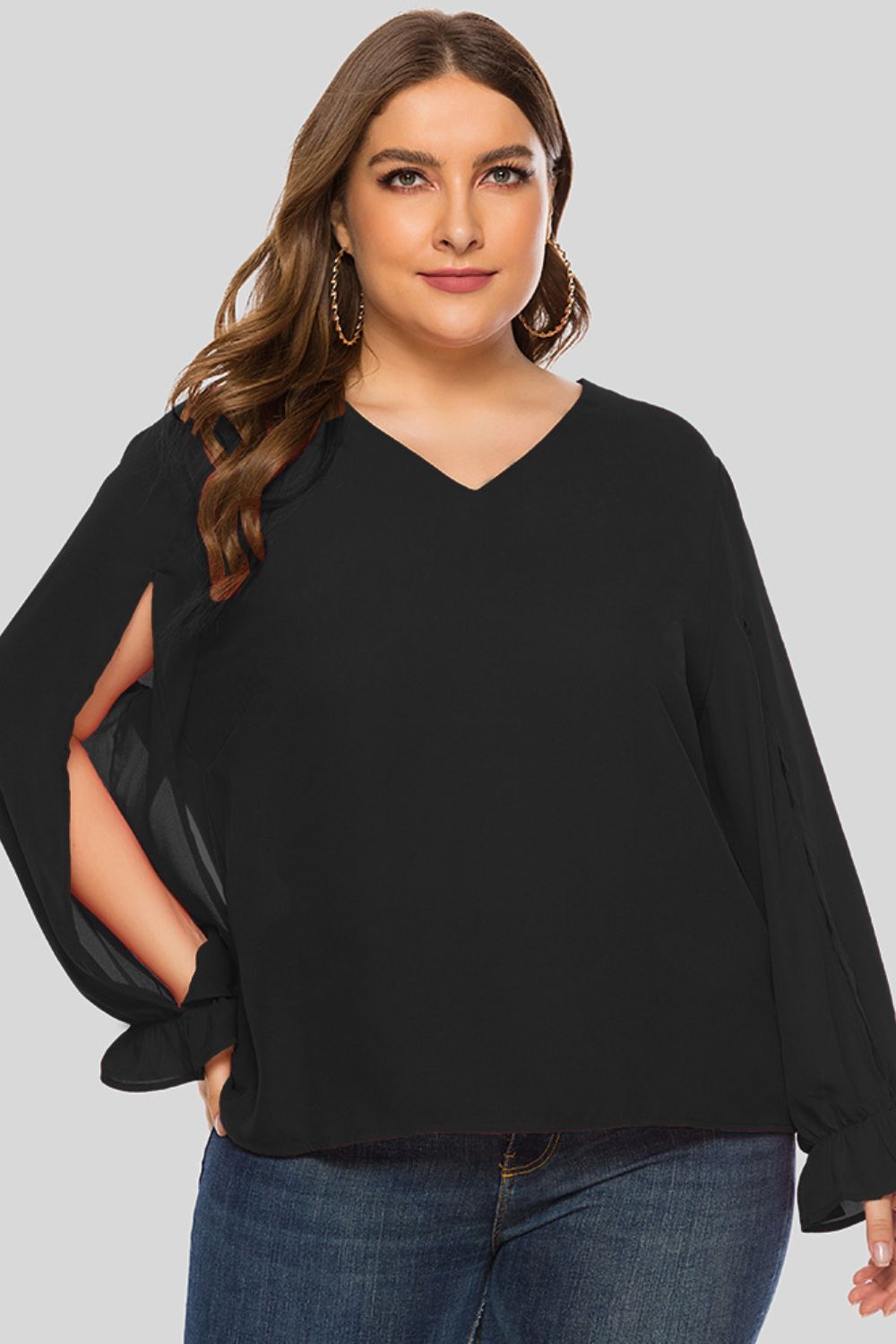 Plus Size Kennedy Cutout Flounce Sleeve Blouse