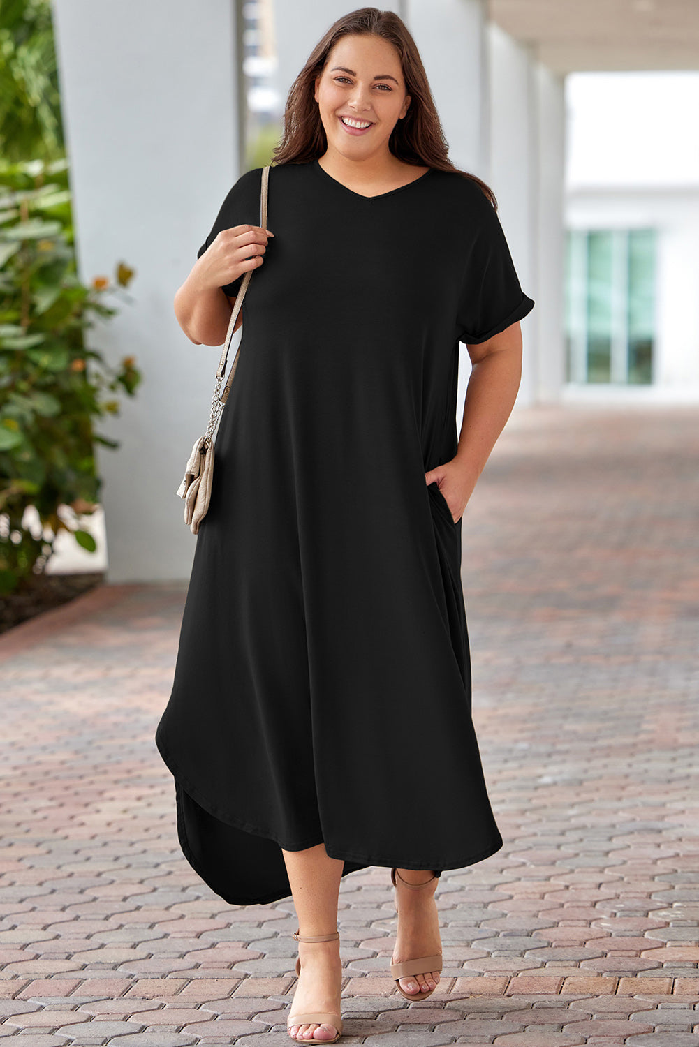 Veronica Plus Size V-Neck Maxi Dress