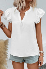 Vanessa Notched Neck Butterfly Sleeve Top