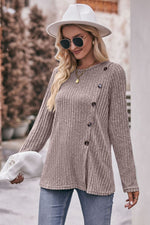 Desiree Ribbed Buttoned Long Sleeve Tee