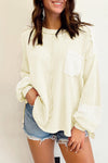 Melinda Waffle-Knit Lantern Sleeve Blouse