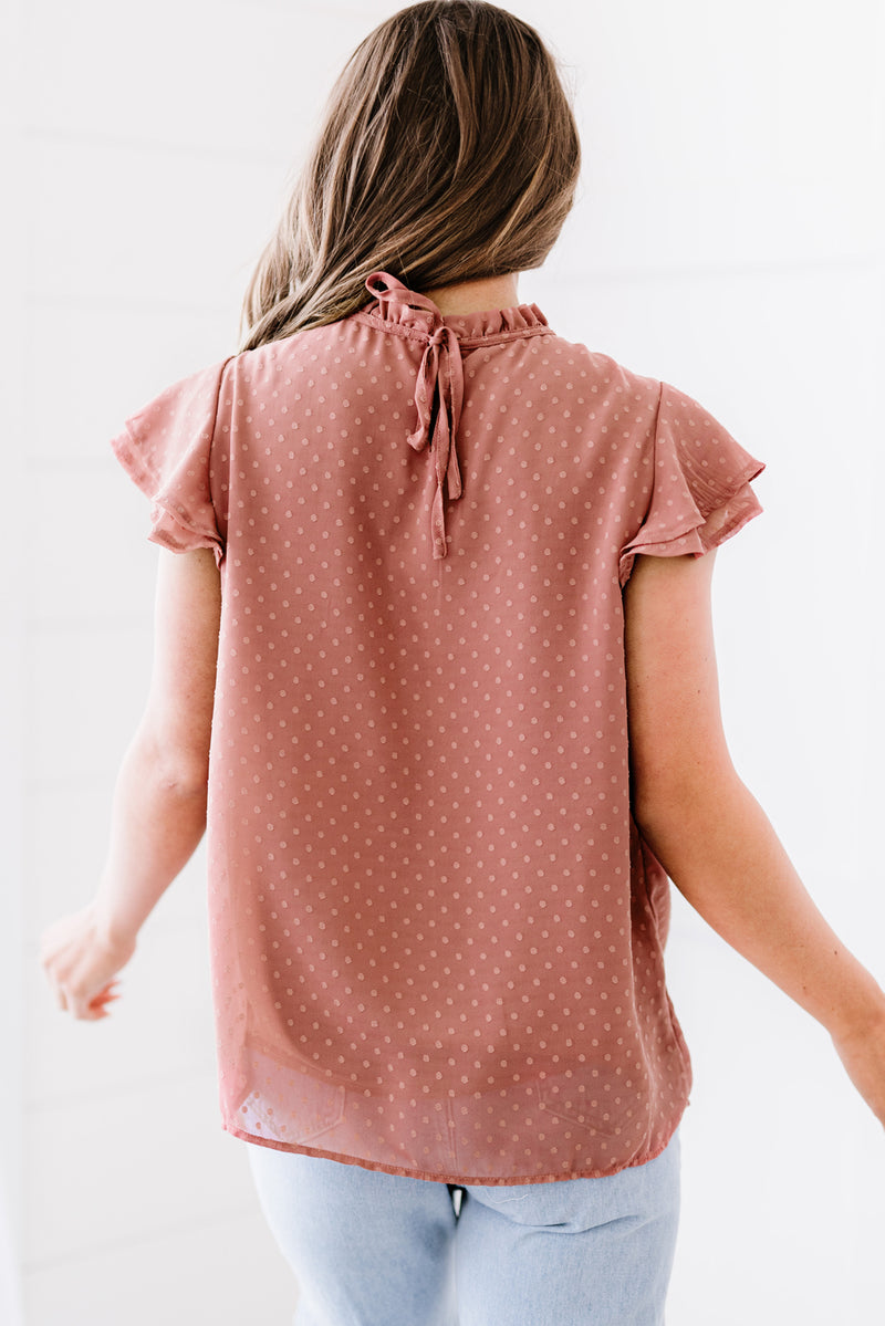 Polka Dot Smocked Flutter Sleeve Blouse