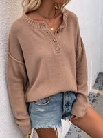 Buttoned Exposed Seam High-Low Sweater- 6 Colors