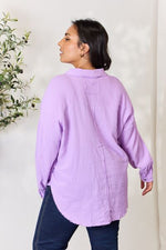 Texture Button Up Raw Hem Long Sleeve in Light Purple