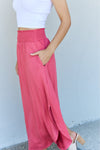 High Waist Scoop Hem Maxi Skirt in Hot Pink