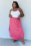 High Waist Scoop Hem Maxi Skirt in Hot Pink