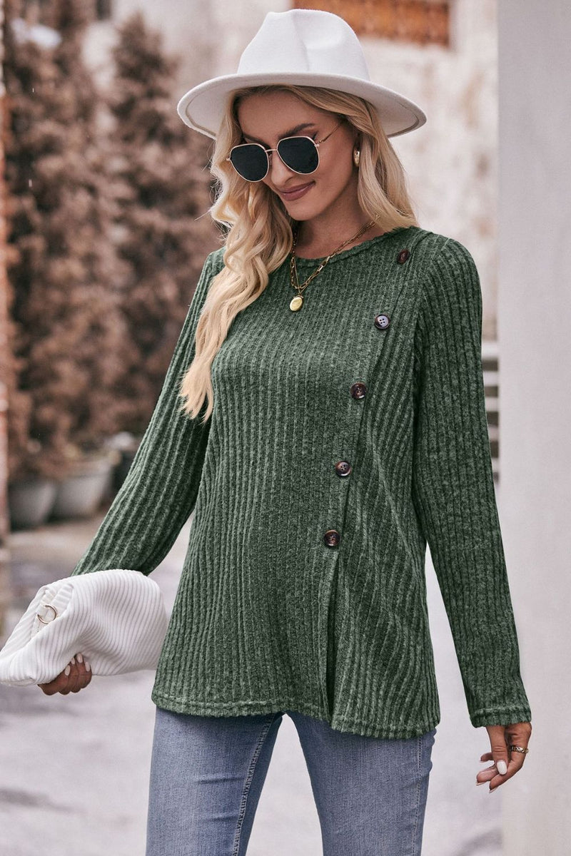 Desiree Ribbed Buttoned Long Sleeve Tee