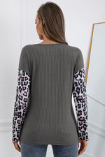 Leopard Patch Color Block Ribbed Top