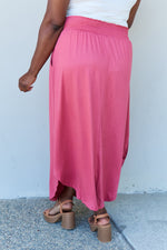 High Waist Scoop Hem Maxi Skirt in Hot Pink