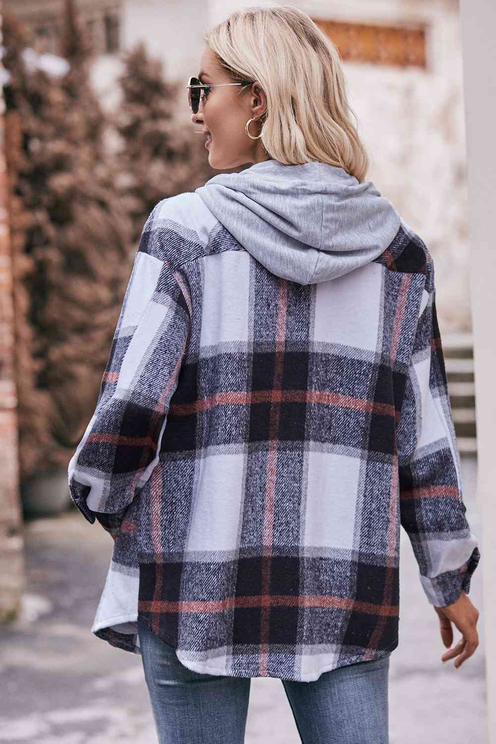 Ciara Plaid Dropped Shoulder Hooded Jacket