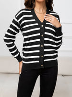 Cristal Striped Dropped Shoulder Knit Cardigan