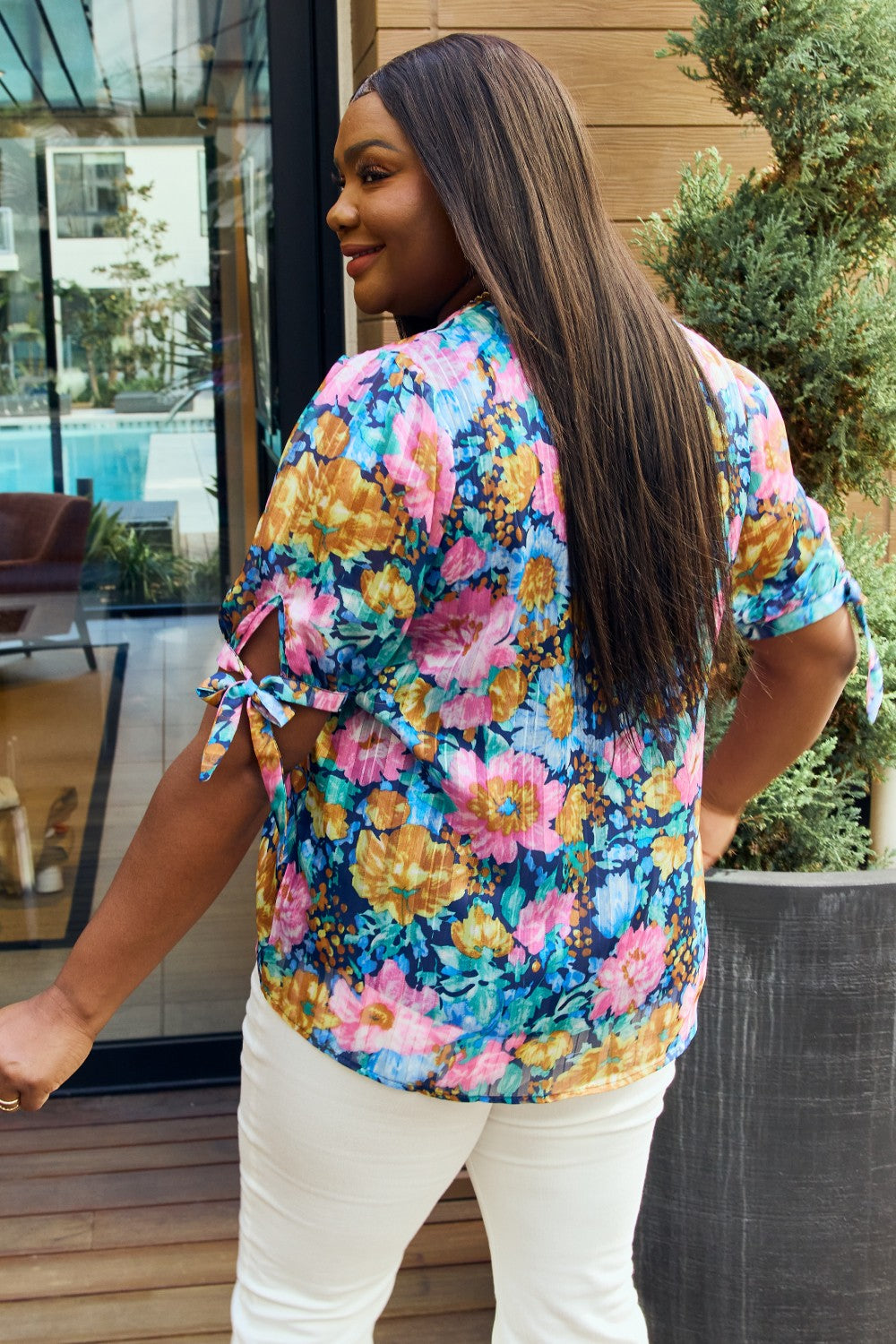 Piper  Floral V-Neck Tie Detail Blouse