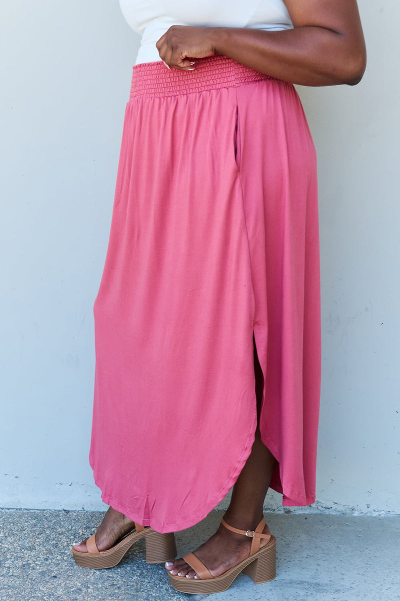 High Waist Scoop Hem Maxi Skirt in Hot Pink