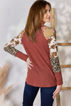 Lydia Leopard Waffle-Knit Blouse