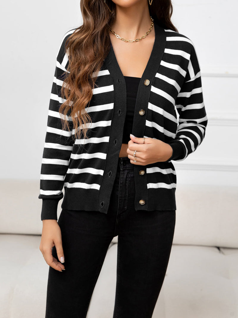 Cristal Striped Dropped Shoulder Knit Cardigan