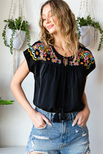 Fiona Embroidered Tie-Neck Tassel Blouse