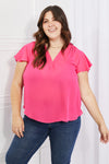 Just For You Short Ruffled Sleeve Top in Hot Pink