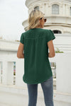 Swiss Dot Notched Neck Short Sleeve Top