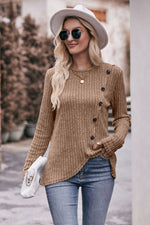 Destiny Ribbed Buttoned Long Sleeve Tee