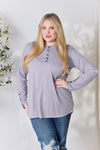 Texture Half Button Long Sleeve Top