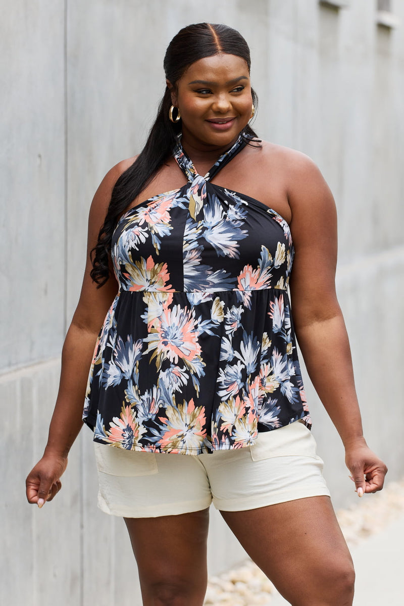 Floral Halter Top in Black