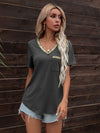 Glitter V-Neck Short Sleeve Tee Shirt