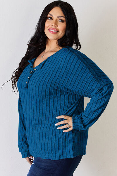 Lucy Ribbed Half Button Long Sleeve