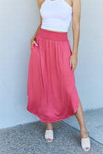 High Waist Scoop Hem Maxi Skirt in Hot Pink