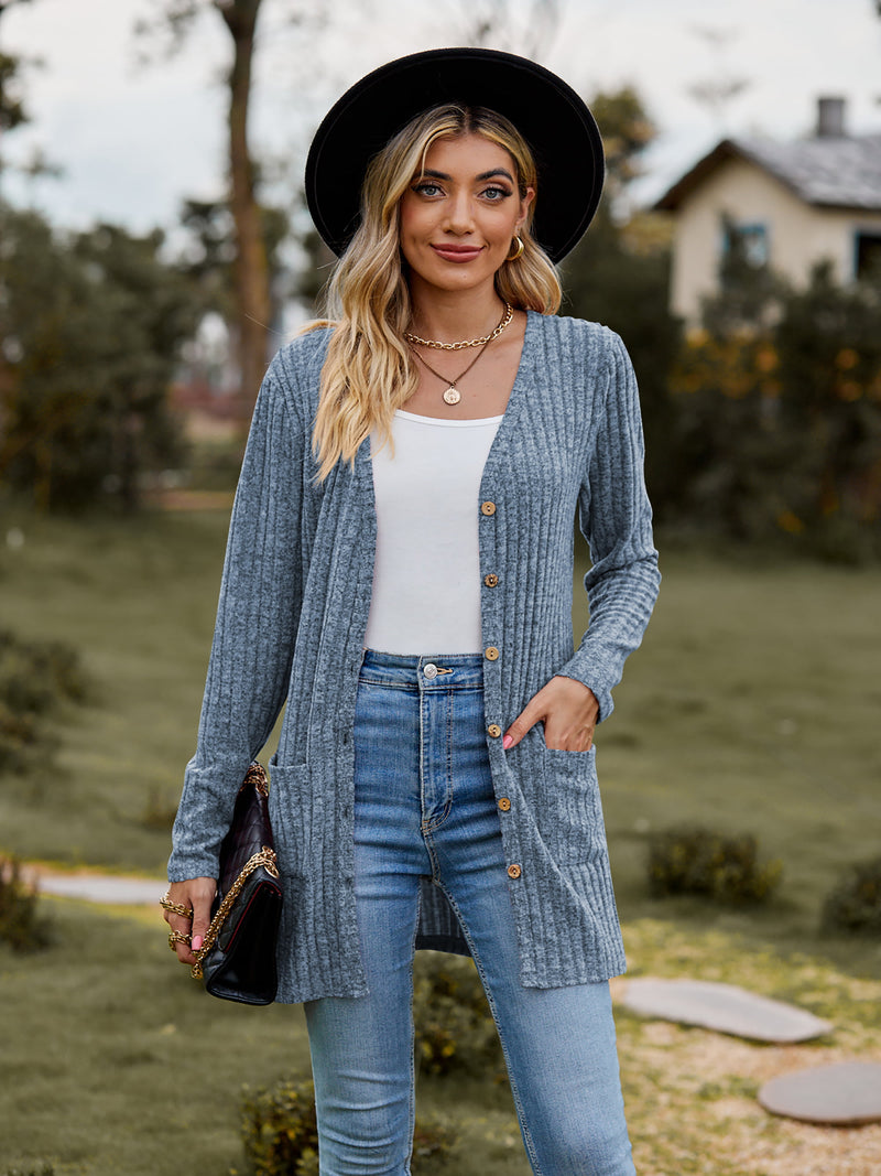 Stella Ribbed Button-Up Cardigan