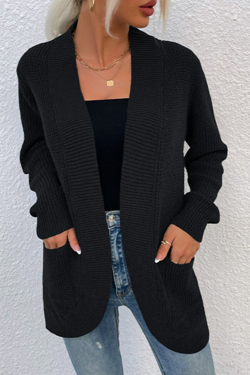 Kendall Open Front Rib-Knit Cardigan with Pockets