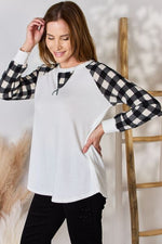 Kristie Plaid Raglan Sleeve Round Blouse