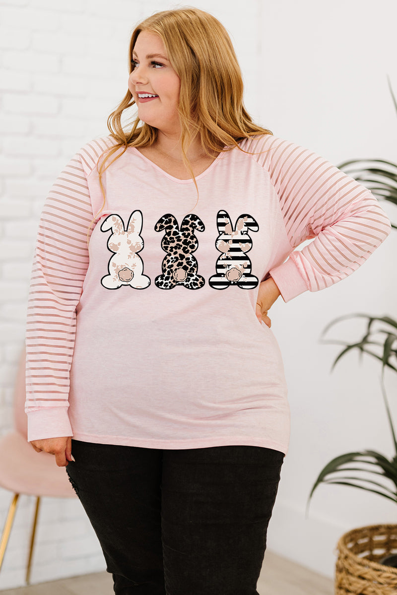 Plus Size Rabbit Long Raglan Sleeve Easter Tee