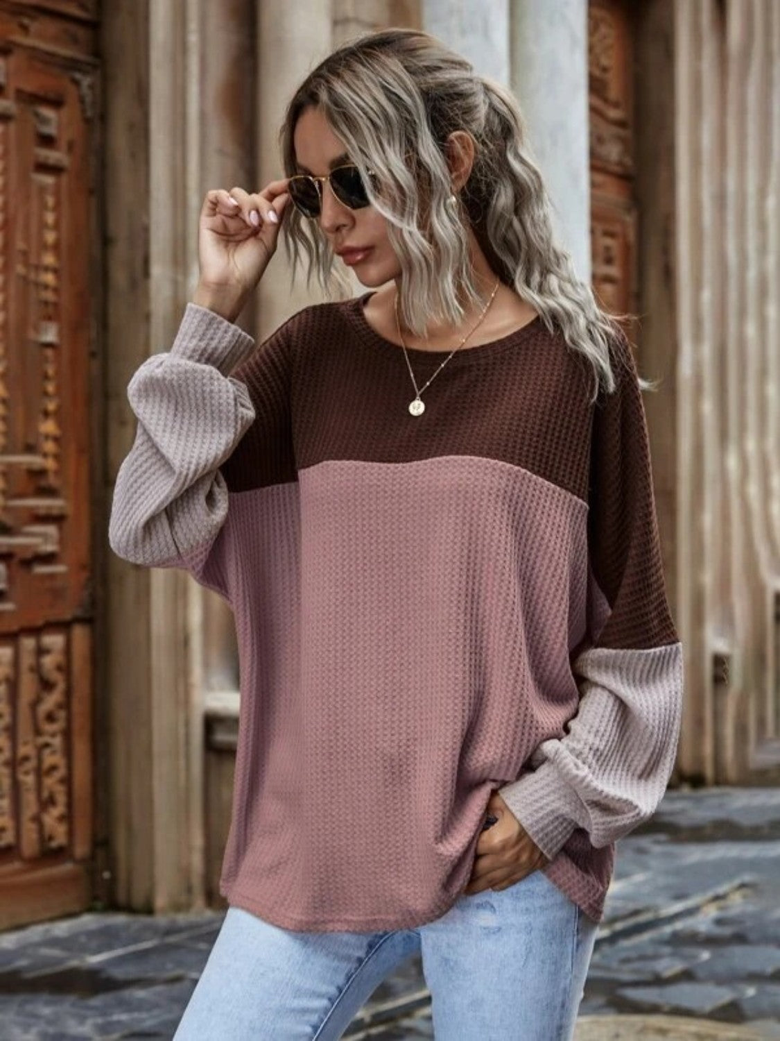 Emery Waffle-Knit Long Sleeve Top