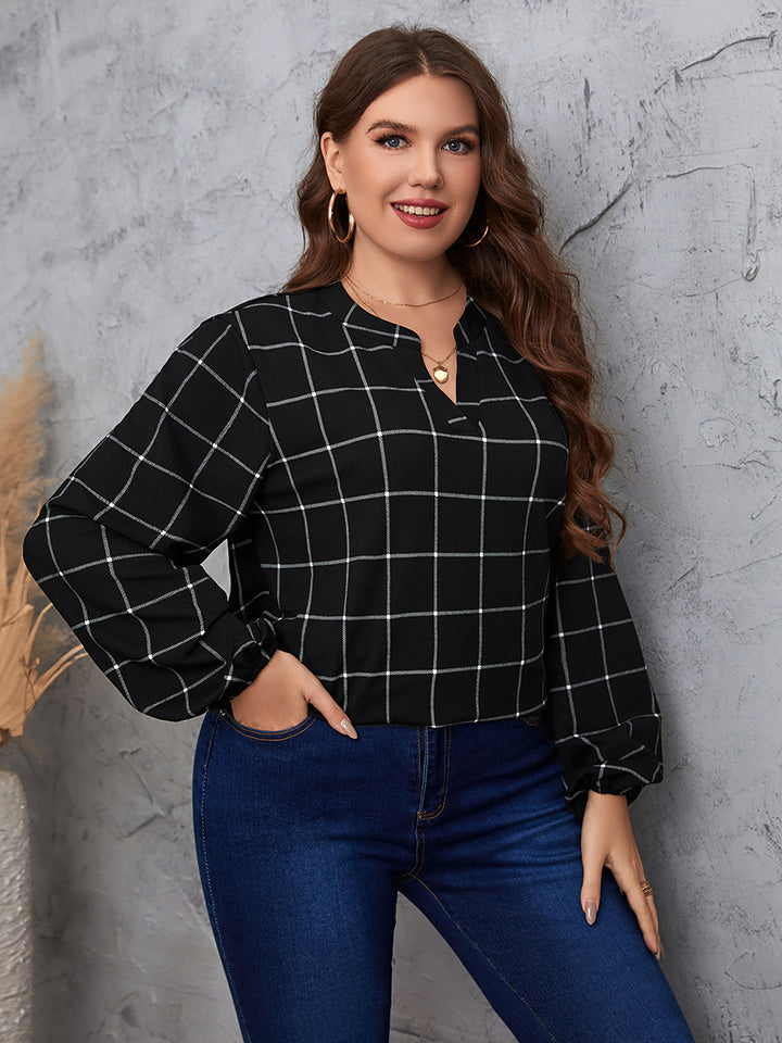 Sienna Plus Size Notched Neck Long Sleeve Blouse