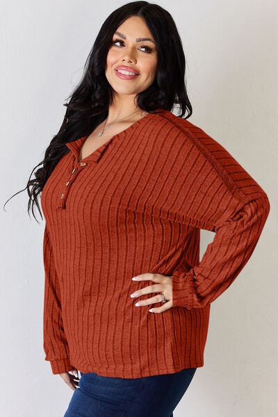 Lucy Ribbed Half Button Long Sleeve